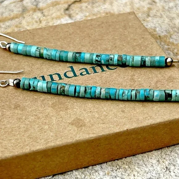 Sundance $148 NEW 4" Turquoise Heishi Sterling Silver Handmade Beaded Earrings - Picture 3 of 12